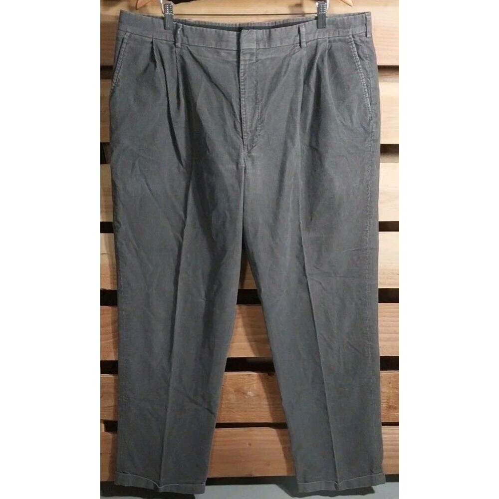 Lands End Mens Size 42 Gray Corduroy Pants Cotton Dad Hipster Academia Teacher